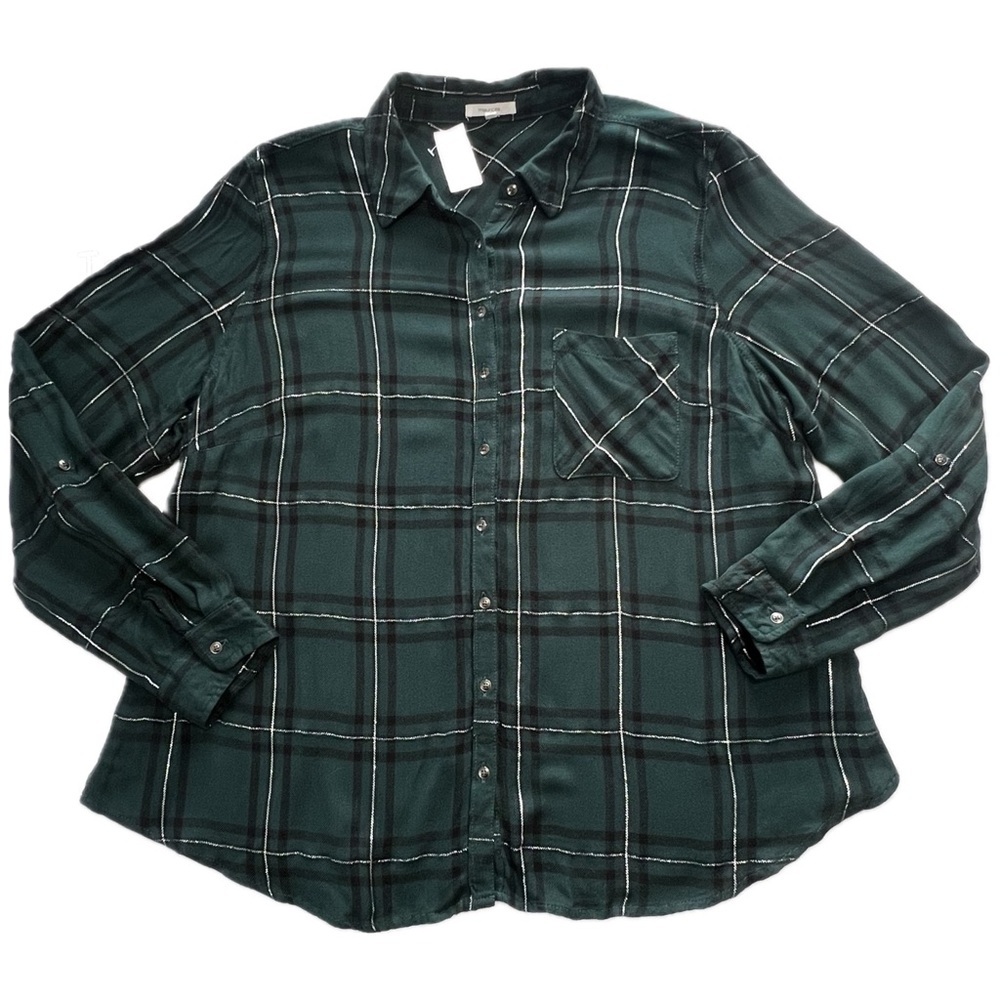NEW Maurices Plaid Button Up Shirt Button Back Dark Green Silver 2 - Picture 16 of 17